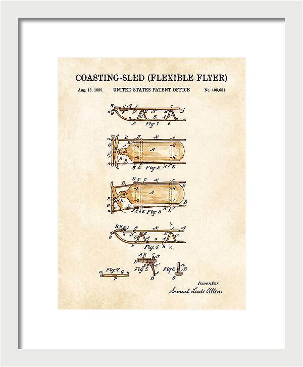 Coasting Sled Flexible Flyer Watercolor Patent Us408681a