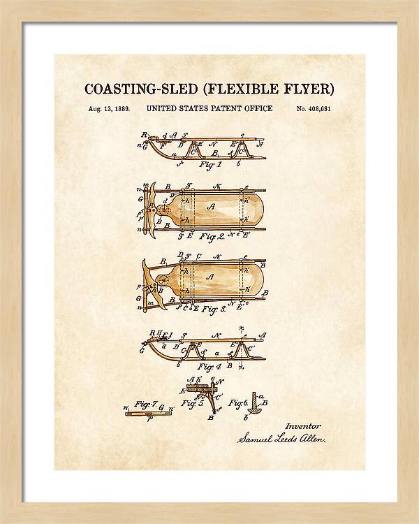 Coasting Sled Flexible Flyer Watercolor Patent Us408681a