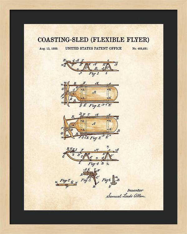 Coasting Sled Flexible Flyer Watercolor Patent Us408681a