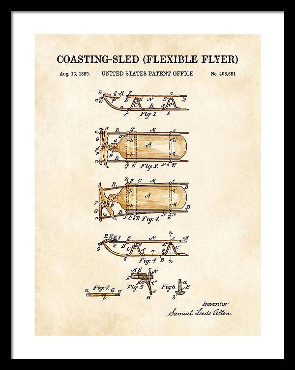 Coasting Sled Flexible Flyer Watercolor Patent Us408681a