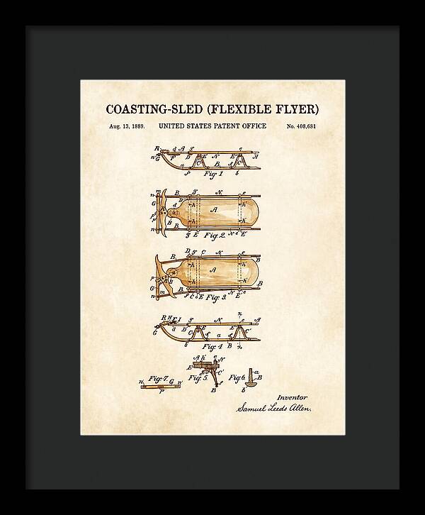 Coasting Sled Flexible Flyer Watercolor Patent Us408681a