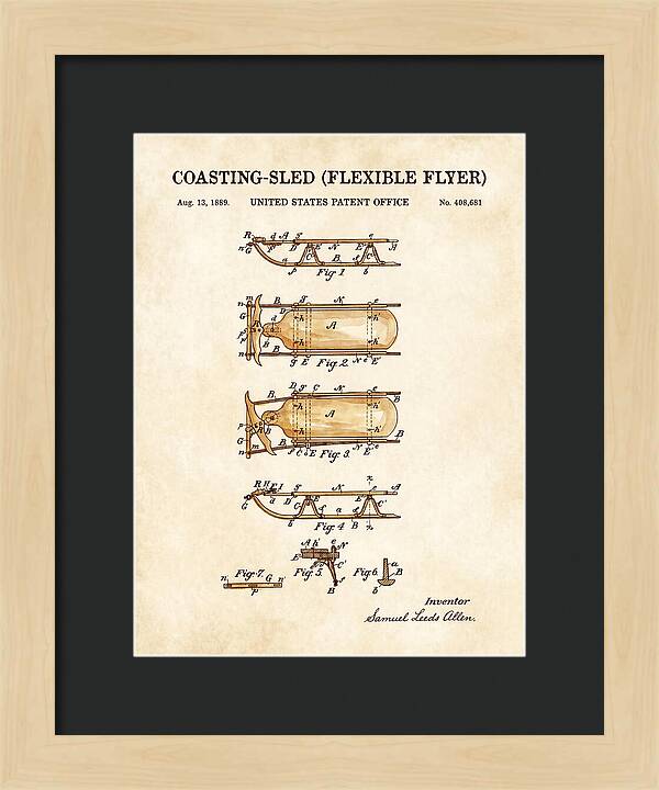 Coasting Sled Flexible Flyer Watercolor Patent Us408681a