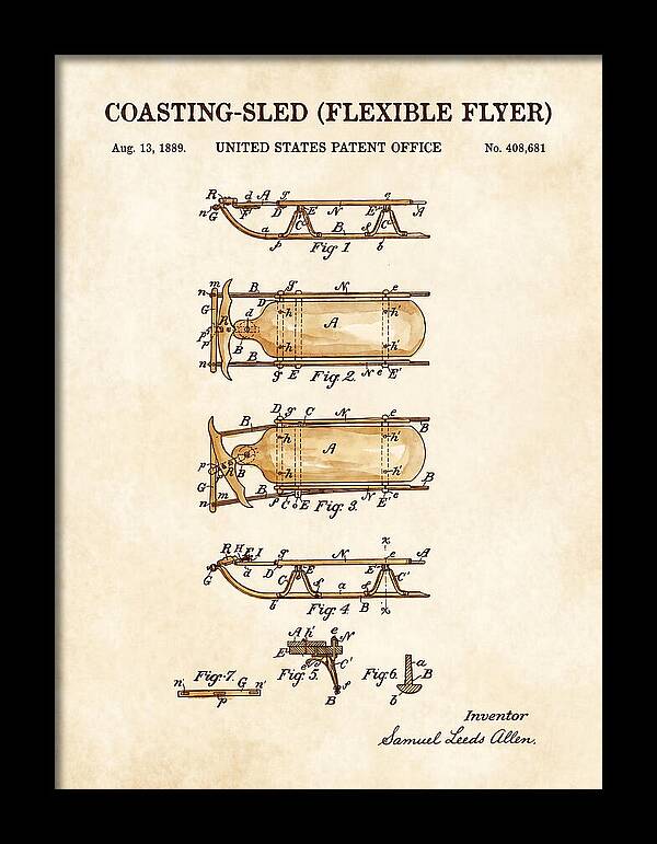 Coasting Sled Flexible Flyer Watercolor Patent Us408681a