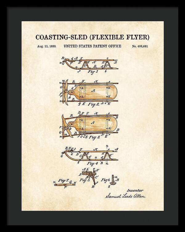 Coasting Sled Flexible Flyer Watercolor Patent Us408681a