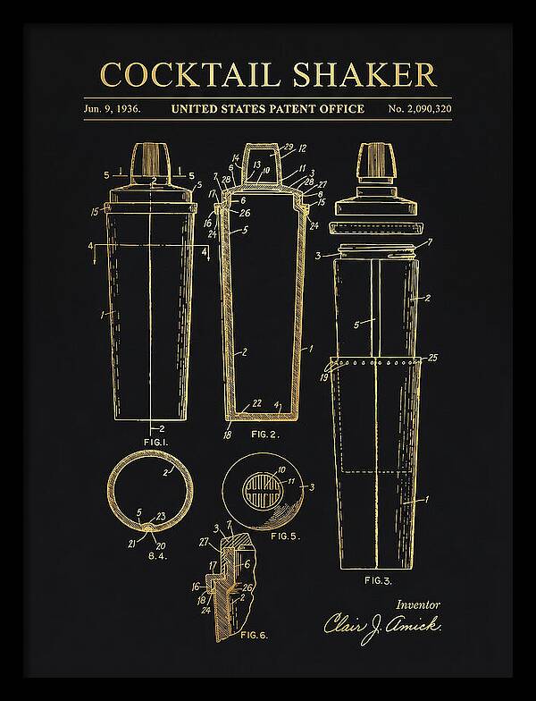 Cocktail Shaker Gold Patent Us2090320a