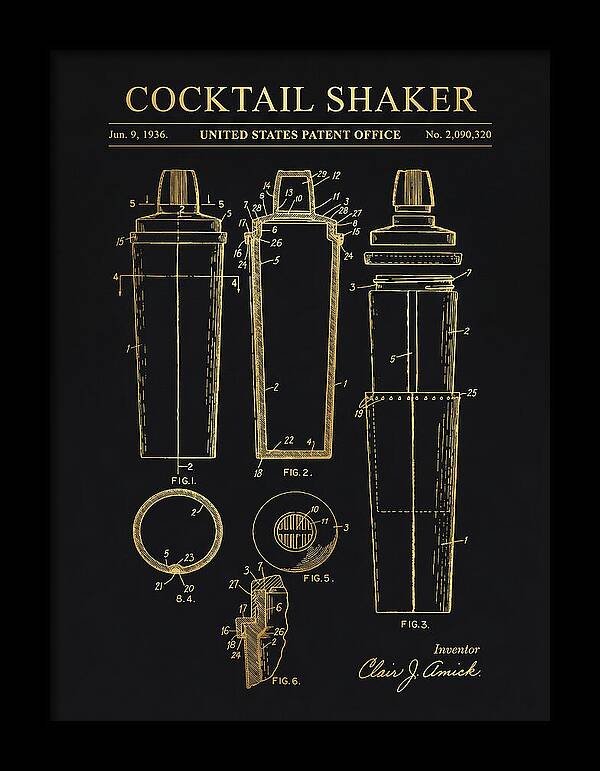 Cocktail Shaker Gold Patent Us2090320a