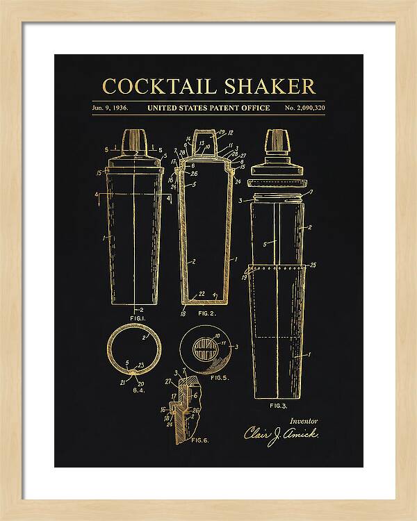 Cocktail Shaker Gold Patent Us2090320a