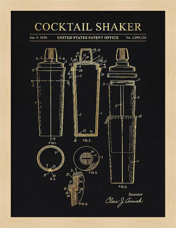 Cocktail Shaker Gold Patent Us2090320a