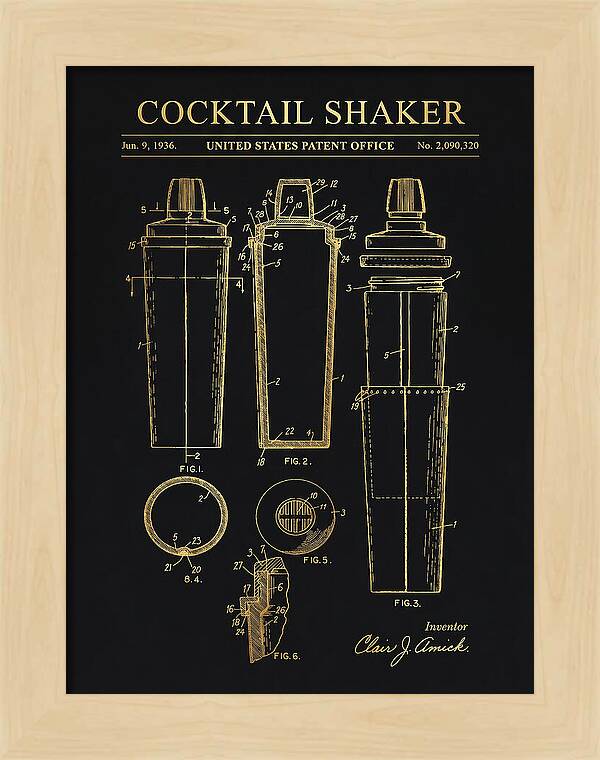 Cocktail Shaker Gold Patent Us2090320a