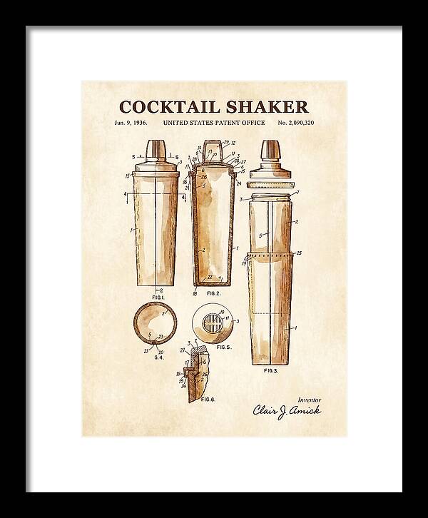 Cocktail Shaker Watercolor Patent Us2090320a