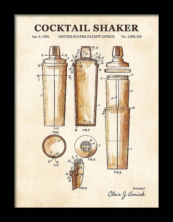 Cocktail Shaker Watercolor Patent Us2090320a