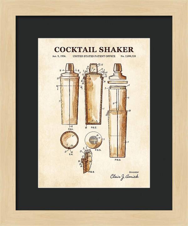 Cocktail Shaker Watercolor Patent Us2090320a