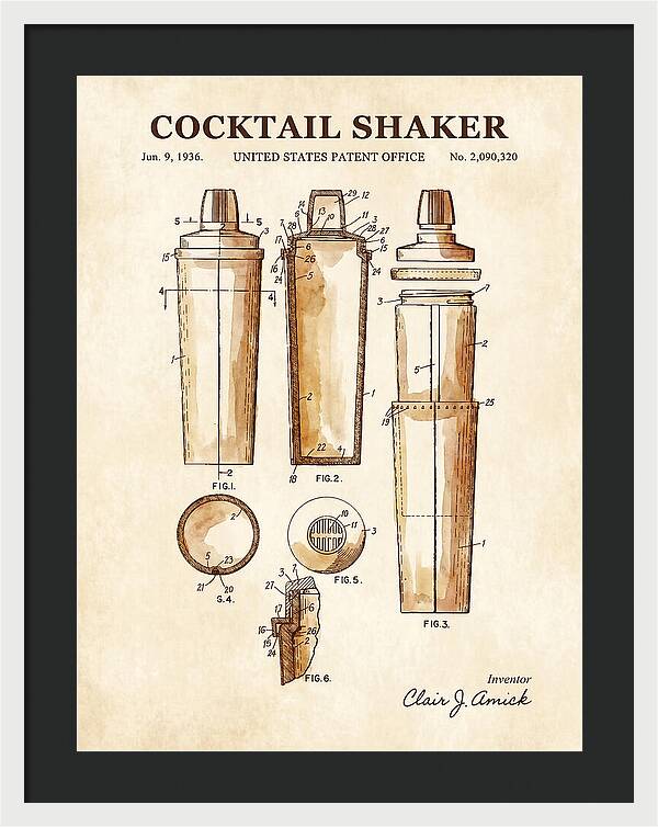 Cocktail Shaker Watercolor Patent Us2090320a