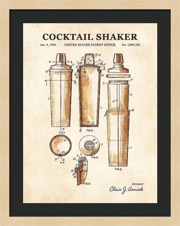 Cocktail Shaker Watercolor Patent Us2090320a