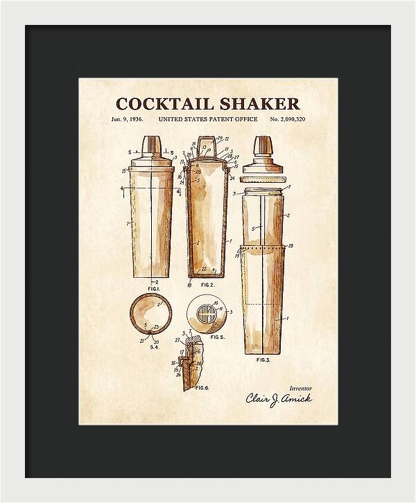 Cocktail Shaker Watercolor Patent Us2090320a