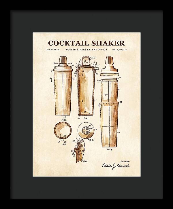 Cocktail Shaker Watercolor Patent Us2090320a