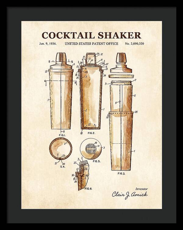 Cocktail Shaker Watercolor Patent Us2090320a