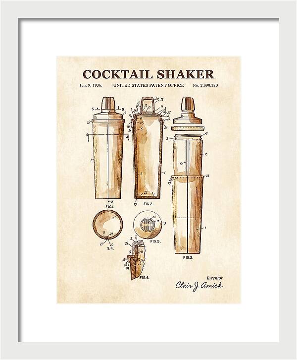 Cocktail Shaker Watercolor Patent Us2090320a