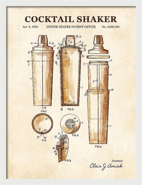 Cocktail Shaker Watercolor Patent Us2090320a