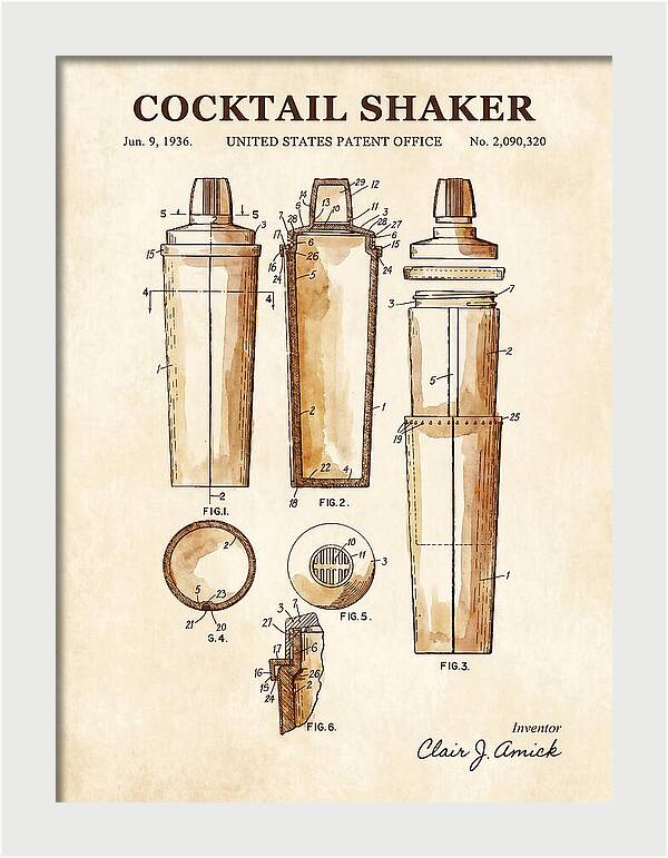 Cocktail Shaker Watercolor Patent Us2090320a