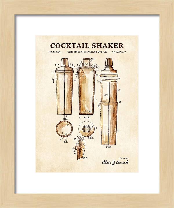 Cocktail Shaker Watercolor Patent Us2090320a
