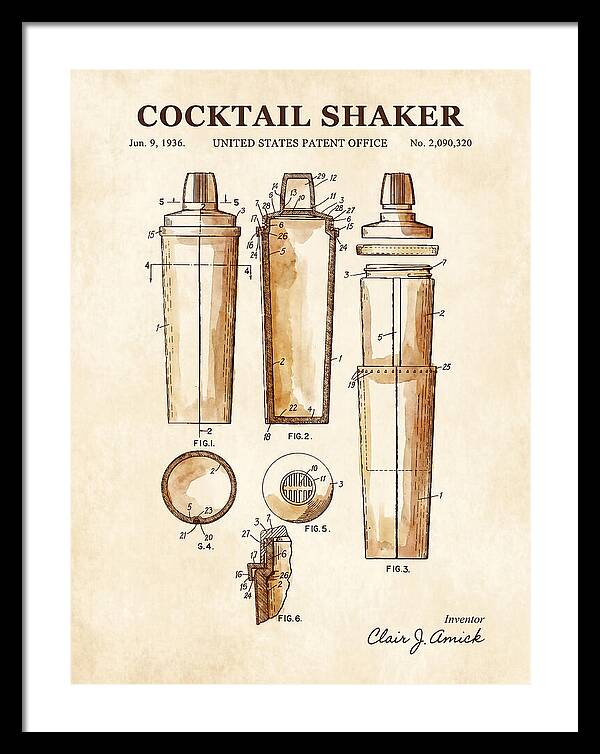Cocktail Shaker Watercolor Patent Us2090320a