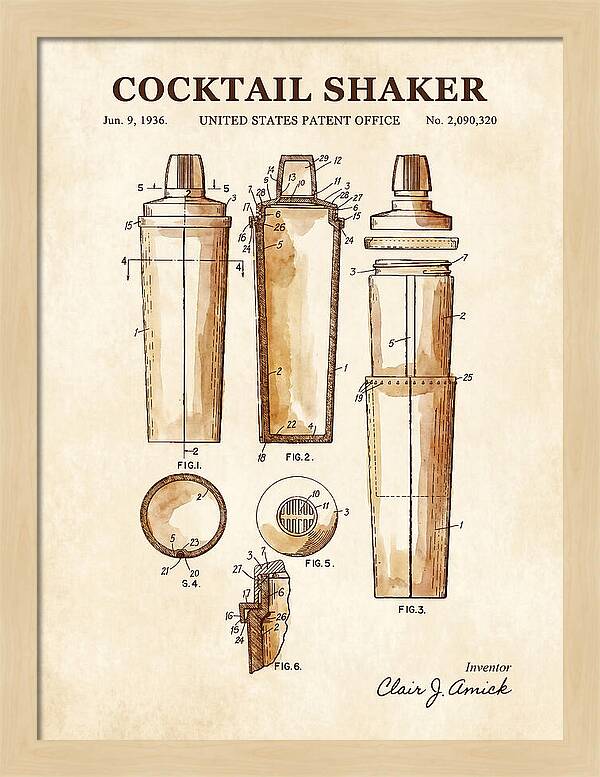 Cocktail Shaker Watercolor Patent Us2090320a