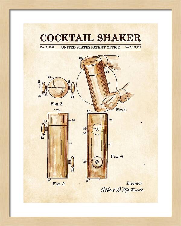 Cocktail Shaker Watercolor Patent Us2577976a