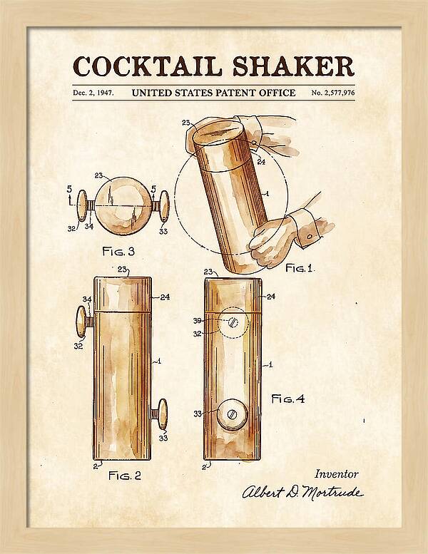 Cocktail Shaker Watercolor Patent Us2577976a