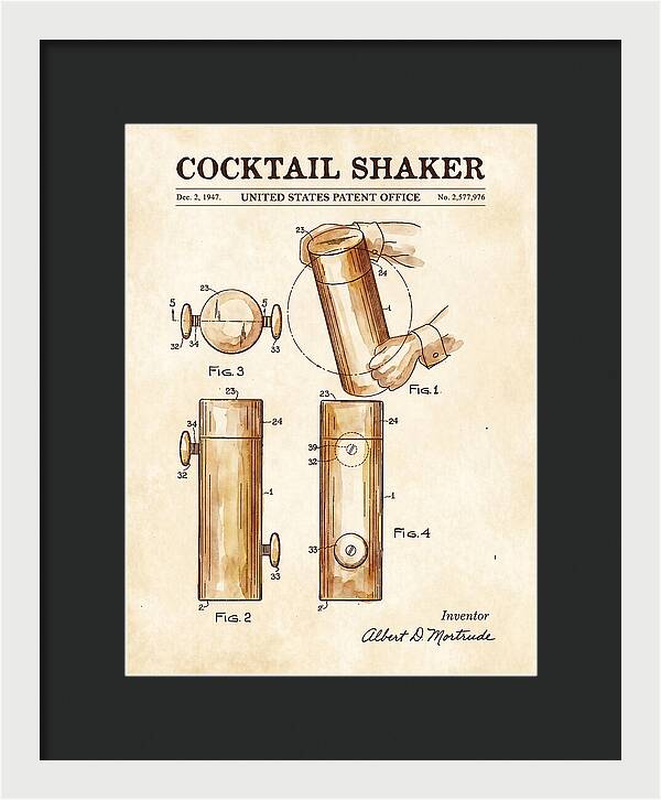 Cocktail Shaker Watercolor Patent Us2577976a