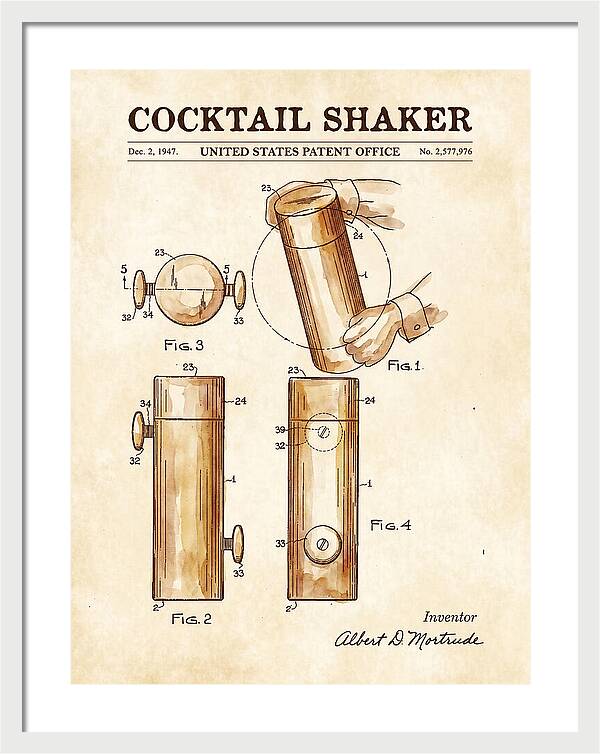 Cocktail Shaker Watercolor Patent Us2577976a
