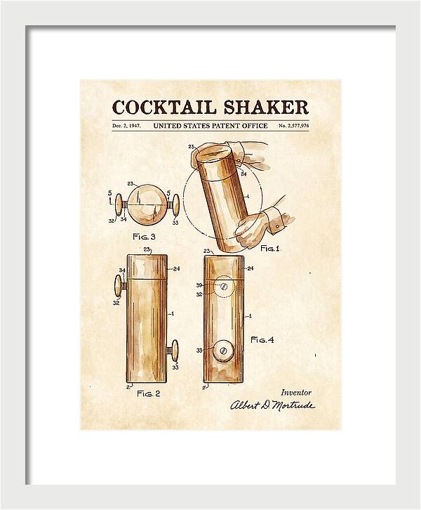 Cocktail Shaker Watercolor Patent Us2577976a