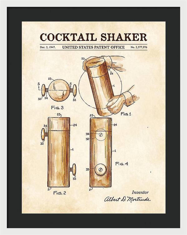 Cocktail Shaker Watercolor Patent Us2577976a