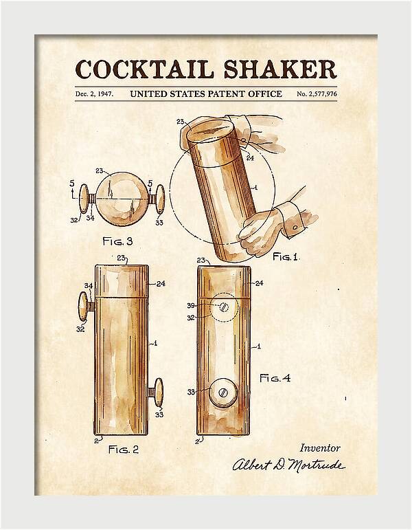 Cocktail Shaker Watercolor Patent Us2577976a