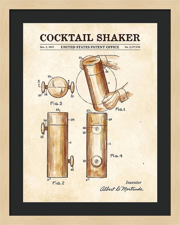 Cocktail Shaker Watercolor Patent Us2577976a