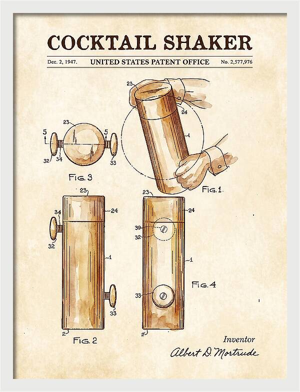 Cocktail Shaker Watercolor Patent Us2577976a