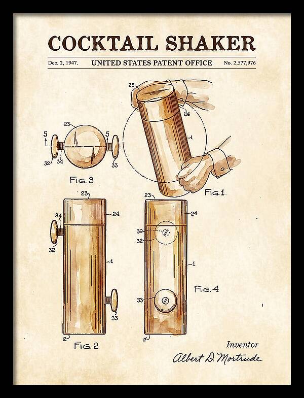 Cocktail Shaker Watercolor Patent Us2577976a