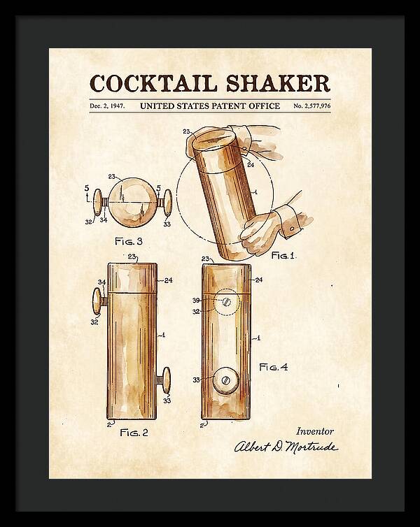 Cocktail Shaker Watercolor Patent Us2577976a