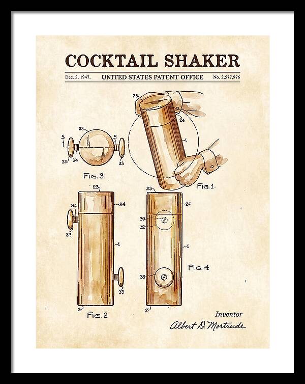 Cocktail Shaker Watercolor Patent Us2577976a