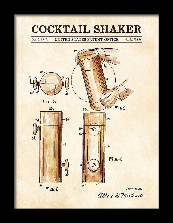 Cocktail Shaker Watercolor Patent Us2577976a
