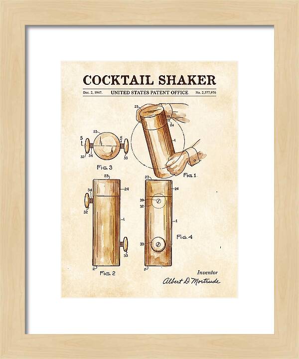 Cocktail Shaker Watercolor Patent Us2577976a