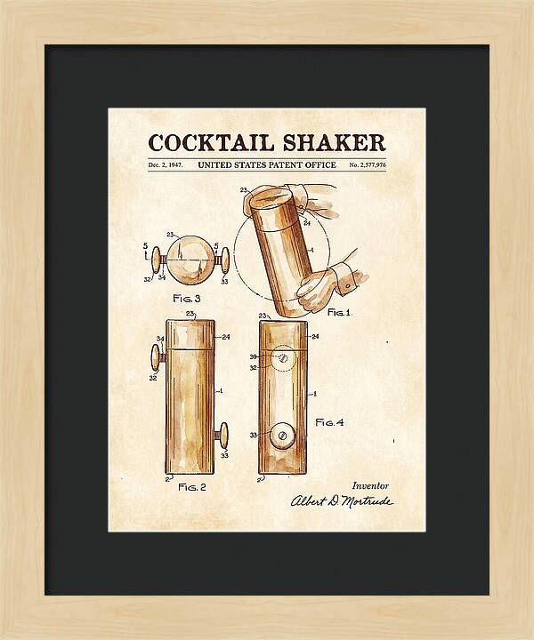 Cocktail Shaker Watercolor Patent Us2577976a