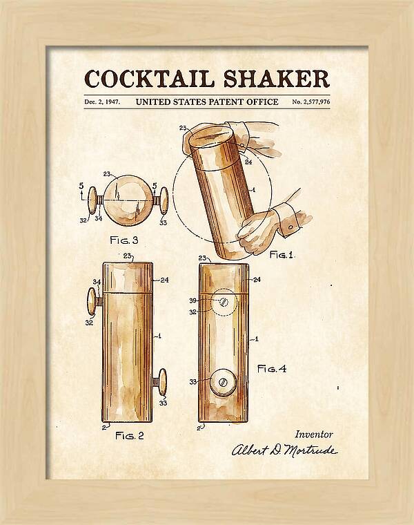 Cocktail Shaker Watercolor Patent Us2577976a