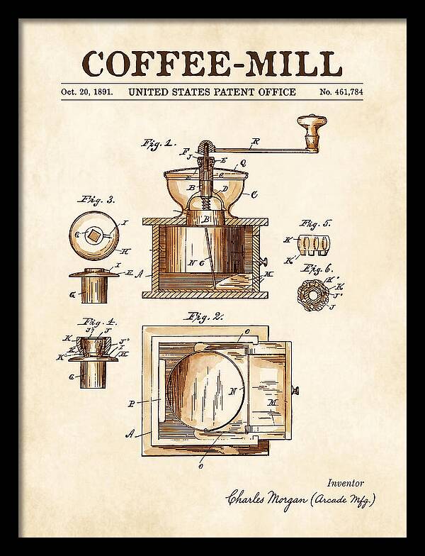 Coffee Mill Arcade Watercolor Patent Us461784a