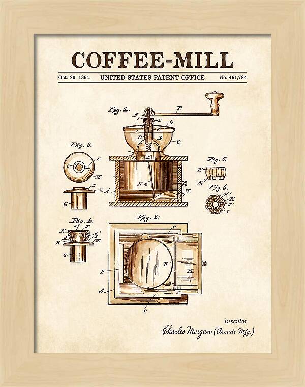 Coffee Mill Arcade Watercolor Patent Us461784a