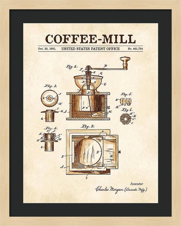Coffee Mill Arcade Watercolor Patent Us461784a