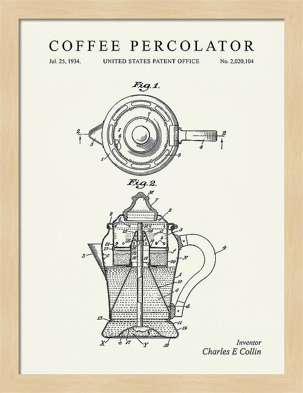 Coffee Percolator Minimalist Patent Us2020104a