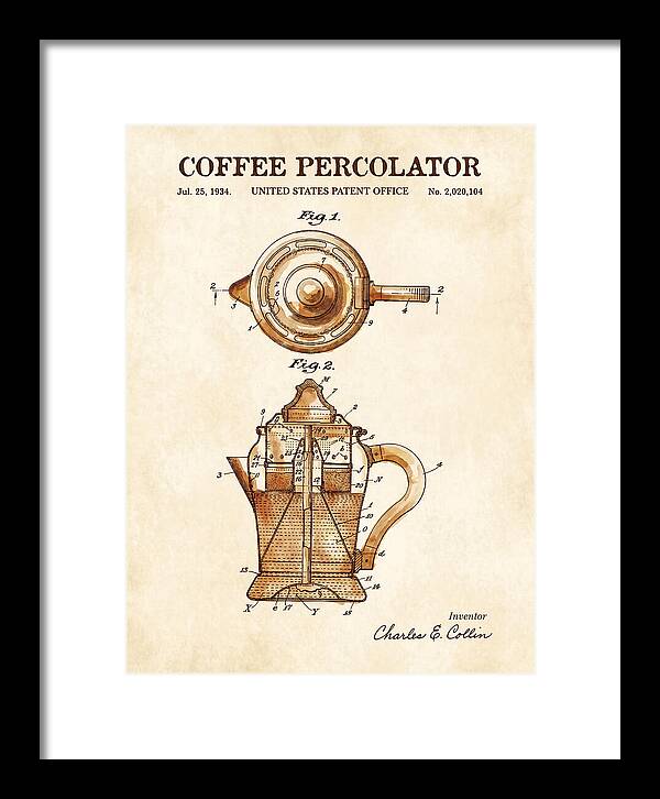 Coffee Percolator Watercolor Patent Us2020104a