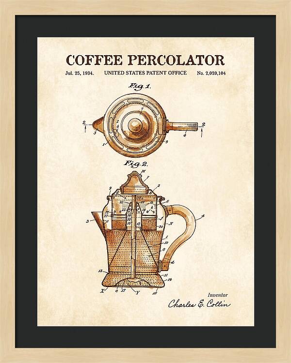 Coffee Percolator Watercolor Patent Us2020104a