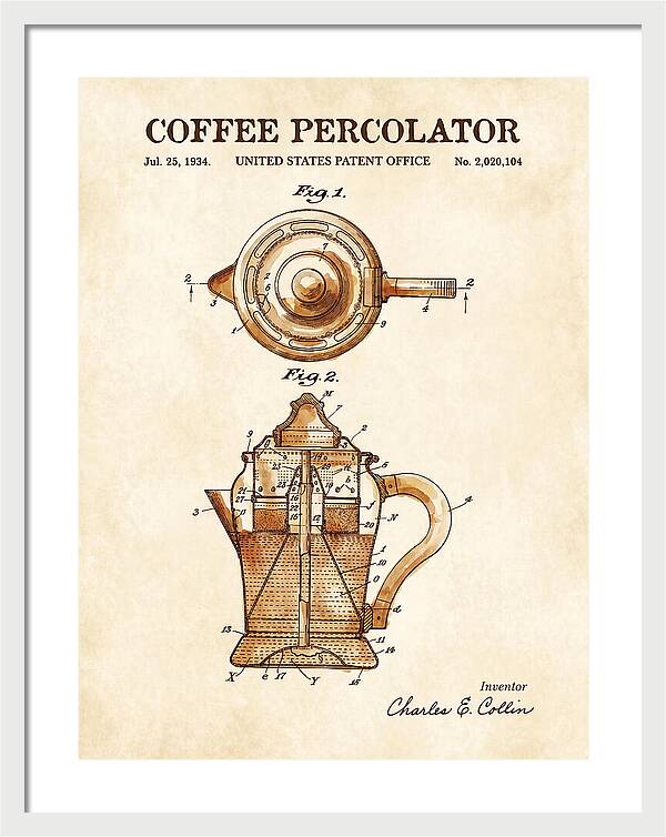 Coffee Percolator Watercolor Patent Us2020104a